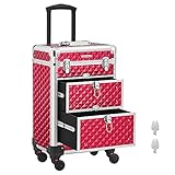 SONGMICS Kosmetikkoffer Trolley, Professionell Schminkkoffer, Friseurkoffer mit 4 Abnehmbaren Universalrollen, Oben mit 3 Etagen, Rot JHZ08RD