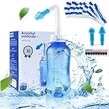 Nasendusche Set-Anzorhal Nasendusche Erwachsene 300ml mit 30 Beutel Nasendusche Salz und Thermometer-Aufkleber Nasenspülkanne Nasendusche Kinder Neti Pot zum Nasenreinigung und Nasenspülung(Hellblau)