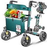 KESSER Leichtgewicht Rollator faltbar mit Sitz, Griff, Tasche, schmal für Senioren Wohnung, Klappbar, Höhenverstellbar, Reflektoren | All Gelände Reifen Indoor-& Outdoor, Gehhilfe, Laufhilfe, Petrol