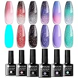 UR SUGAR Thermo UV Nagellack Farbwechsel, 6 Farben Thermogel für Gelnägel Farbwechsel Glitzer Gel Nagellack Shellac Set Pink Rot für Gelnägel Thermo Gellack Kit Mehrfarbig Nagelgel Maniküre