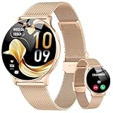 Smartwatch Damen mit Telefonfunktion, 1.32' AMOLED Smart Watch, Herzfrequenz SpO2 Schlafmonitor Schrittzähler Uhr Damen, 120+Sportmodi Fitness Tracker, IP68 Wasserdicht Fitnessuhr für iOS Android Gold