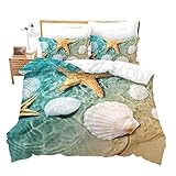 Loussiesd 3D Ozean Strand Thema Bettwäsche Set Seestern Schale Drucken Bettbezug Set Kinder Jungen Mädchen Microfaser Hawaii Betten Set 135x200 cm mit Reißverschluss und 1 Kissenbezug