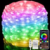 20M Lichterkette Außen, Bunt Farbwechsel Lichtschlauch RGB Smart IC, Fernbedienung & App Steuerung, 99+ Modi, Sync Musik, Timer, USB Plug in, Wasserfest für Garten Baum Trampolin, Halloween, Party