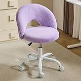 Bonnlo Homeoffice Stuhl, Schreibtischstuhl, Schminktisch Stuhl, Bürostuhl ohne Armlehnen, Drehstuhl mit Rollen, Höhenverstellbar, Homeoffice, Make up (Kunstkaninchenfell, Lila)