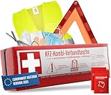 KFZ Kombitasche (3 in 1) nach aktueller Norm 2025 - Inkl. Warndreieck, Warnweste - Verbandskasten Warndreieck Set Verbandskasten Auto DIN 13164:2022 (StVO konform)