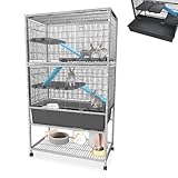 ORHEYA Kleintierkäfig Rattenkäfig Hamsterkäfig, Meerschweinchenkäfig Nagerkäfig Frettchenkäfig mit Rollen, Sicherheitsverschluss, 6 Plattformen, 4 Rampen mit Stoffbezug – Doppelt