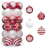 CJWLKJ Bunte Weihnachtskugeln, Baumschmuck für Weihnachtsbaum, bruchsicher, hängende Bälle, Dekoration für Urlaub, Party, Hochzeit, Dekoration, Set mit Seil zum Aufhängen, 6 cm, Weiß und Rot, 60 mm,