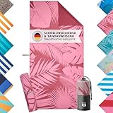 Blumtal Strandtuch XXL aus Mikrofaser - kompaktes und schnelltrocknendes Handtuch/Strandhandtuch 90x180 - Stranddecke sandfrei mit Band - Badetücher - Handtuch Mikrofaser mit rosa Palmen-Motiv