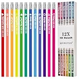 QIURUYUE 12 Stück HB Bleistifte Kinder, Ergonomischer Dreikant, Motivation Bleistifte mit Radiergummi, Glücksbringer Kinder Schule, Glücksstift Bleistift, Geschenke für Schüler von Lehrern