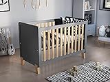 Love For Sleep Babybett Beistellbett 120x60cm mit Schaumstoffmatratze Aloe Vera Grau-Kiefer Francis Kinderbett Baby Bett Holz - Kinderbett Babybett, Mitwachsend Gitterbett Baby Bed