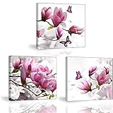 Piy Painting 3 Teilig Bilder Blumen Orchidee Wandbild Dekoration, Bilder auf Leinwand, Wandbild Kunstdruck Fertig zum Aufhängen Wanddeko für Küche Yoga Zimmer Geschenk 30x30cm