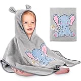 Yosemy Kapuzenhandtuch Baby Handtuch Kapuze 100% Baumwolle badeponcho Kinder- Oeko TEX - Babyhandtuch mit Kapuze Weich & Super Saugfähig 0-3 Jahre-Elefanten