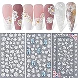 Nagelsticker,5D Nail Art Sticker,3 BlattGeprägte Nail Art Supplies,Nagelaufkleber Blume,Selbstklebend Kunst Aufkleber, Blumen Nageldekorationen
