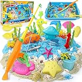 Magic Sand Kinder Sand Koffer mit 900g Spielsand Knetsand Meerestiere Figuren Sandformen Angelspiel Sensorisches Zaubersand Sandspielzeug Unterwasserwelt Geschenk für Junge