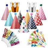 metagio 38 Stücke Partyhüte Set Party Hüte Lufttröte Pfeife Geburtstagshut Kegel Hüte Partyhütchen Geburtstag Party Supplies für Kindergeburtstag Festival Baby Shower