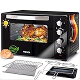 WONEA - 45 Liter Minibackofen mit Umluft, Mini Backofen mit Glasfront, Mini Ofen mit Drehspieß, Mini-Pizzaofen mit Backraumbeleuchtung und Krümelblech