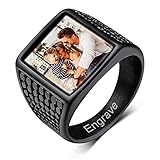 Custom4U Benutzerdefinierter Herren Damen Foto Ring Edelstahl Biker Siegelring mit Farbbild/Schwarzes Bild Gravur für Ehering Trauring Verlobungsring Freundschaftsring