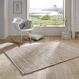 Taracarpet Handweb-Teppich Malmoe Wolle im Skandinavischem Landhaus Design Wohnzimmer Esszimmer Schlafzimmer Flur Läufer beidseitig verwendbar Sand 090x160 cm