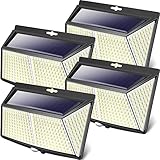 LOTMOS 【4 Stücke】 Solarlampen für Außen mit Bewegungsmelder, 308 LED 3 Modi 270° LED Solar Aussenleuchte mit Bewegungsmelder Aussen, IP65 Solar Wasserdichte Wandleuchte für Wand Post Pathway Garten
