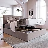 Kelodan Hydraulisch Polsterbett 90x200cm, Einzelbett mit verstellbarem Kopfteil, Bett mit Lattenrost aus Metallrahmen, Samt, modernes Bettgestell mit Stauraum, hellgrau (inklusive Matratze)