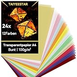 Qiareoiu Transparentpapier Bunt, Transparentpapier a4, Pergamentpapier zum Bedrucken, Transparentpapier 12 Farben inkl. Gold & Silber, Pergamentpapier zum Basteln von Laternen, 24 Blatt