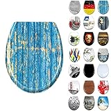 Toilettendeckel WC Sitz mit Absenkautomatik, Antistatisch Antibakteriell Leicht zu Reinigen Abnehmbar Für Meisten Klodeckel Hänge WC, 45 x 38cm (Bambus und Steinkunst) (Blaue Lumber)