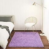 BENRON Weicher, flauschiger Teppich für Schlafzimmer, Kinderzimmer, Hochflorteppich, für Wohnzimmer, Jungen und Mädchen, moderner Plüschteppich, solider Akzent, Bodenteppich, 90 x 150 cm, Violett