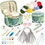 Coopay Stricken für Anfänger Set, 60 Stück Strick Set mit 2,5-10mm Rundstricknadeln 40cm, Tragabar Stricknadeln Rundstricknadel Set mit Häkelgarn, Komplett Strick Anfänger Set mit Strickzubehör