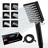 HOMVIVA® Hochdruck-Duschkopf und Schlauch-Set, 1,8 m, Universal-Handbrause für Badewanne mit 6 Sprühmodi für niedrigen Wasserdruck (Mattschwarz)