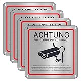 Videoüberwachung Schild, 4 Stück Privatgrundstück, 15x15cm Aluminium Achtung Kameraüberwachung für Überwachungskamera Oder Kamera Attrappe
