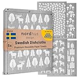 Nordhus Design Große schwedische Geschirrtücher, 5 graue Tücher, hergestellt in Schweden – 24,1 x 20,3 cm wiederverwendbare, waschbare Zellulose-Baumwoll-Küchentücher – ersetzen Papiertücher, Tücher,