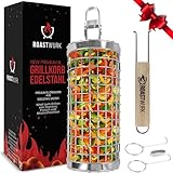 ROASTWURK Premium XL Grillkorb Fleisch Gemüse | Rollendes Grillkörbe 304 Edelstahl Camping Außengrill Gasgrill Kohlegrill grillzubehör Geburtstags Weihnachtsgeschenk für Männer geschenke grillen