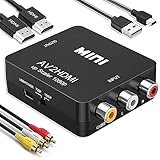 RCA zu HDMI Konverter, RCA zu HDMI Adapter, 1080P Mini RCA Composite CVBS AV zu HDMI Video Audio Konverter Adapter Unterstützung PAL/NTSC für N64 Wii PS2 PS3 Xbox VHS - mit RCA und HDMI Kabel
