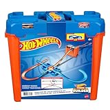 Hot Wheels Bahn Track Builder, Autorennbahn Bauset für Hot Wheels Autos, inkl. 2 Spielzeugautos, Spurwechsler, steile Kurven, Crashzone, Auto Spielzeug, Spielzeug ab 4 Jahre, GGP93