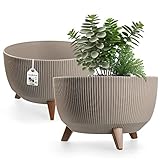 KADAX Blumentopf aus Kunststoff mit DREI Einsteckstützen, runde Blumenschale, Pflanzkübel, Blumenkübel, Pflanzschale für Balkon, Wohnzimmer (40 cm Ø/Taupe)