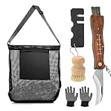 Gohytal Pilzmesser mit Bürste, Pilze Taschen Enthalten Pilzbeutel, Handschuhe,Kompass & Lineal,Schwammerlmesser Holzgriff klappmesser mit Pilzbürste Sammeln Taschenmesser Für Pfifferlinge