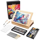 Acrylfarbe Set für Künstler 22-teilige mit Malkoffer für Erwachsene aus Holz, Staffelei 12 Tuben Acrylfarben, 2 Spachtelmesser, 6 Malpinsel, Leinwand und Mixpalette