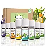 ÄTHERISCHE ÖLE SET BIO-Zertifiziert Duftöl Pur 100% Naturrein, Aroma Diffuser Ravintsara Lavendin Pfefferminzöl Zitrone Eukalyptusöl Süßorangenöl Aromatherapie Geschenk Idee Massageöle Geschenkset