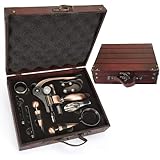Weinkorkenzieher-Set mit Vintage-Holzkiste, Wein Sommelier Sets mit Flaschenöffner,Weinzubehör Geschenkset,Kaninchenkopf-Flaschenöffner-Set,Tropfringe,Weinverschlüss,Weinausgießer (Antike Kiste1)