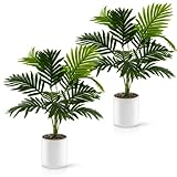 PASCH® 2er Set Kunstpalme Areca (60cm) in weißen Keramiktöpfen: Kunstpflanzen groß | Kunstpflanzen wie echt | Fake Plant | Künstliche Pflanzen im Topf