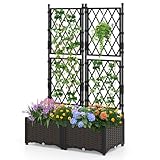 GOPLUS Blumenkasten mit Rankgitter, Hochbeet mit Spalier für Kletterpflanzen & Topfpflanzen, Tiefes Pflanzbeet mit Drainagelöchern für Balkon, Hinterhof & Garten (Schwarz,80 x 40 x 126 cm)