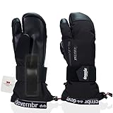 devembr 3-Finger-Skihandschuhe mit Handgelenkschutz, Warme Snowboardhandschuhe für Herren und Damen, Schwarz, M