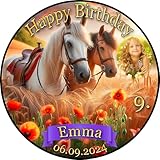 Tortenaufleger Fototorte Tortenbild Geburtstag Party Pferd Pferde Mohn Regenbogen PF02 (Zuckerpapier) Rund 20 cm Ø mit Foto