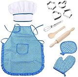 NIWWIN Kochset für Kinder, 11-TLG. Kochspielset Kinderküche Rollenspielsets für Jungen Mädchen Kleinkind-Rollenspiel Koch- und Backset mit Schürze, Kochmütze, Utensilien, Kochhandschuh