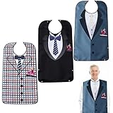 NAVESO Lätzchen für Erwachsene, 3 Stück Latz für Erwachsene Wasserdicht mit Auffangschale, Lätzchen für Senioren Abwaschbar, Kleidungsschutz Senioren, Schlabberlatz für Männer Ältere Menschen