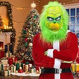 Vleuexe Grinch Maske Erwachsene,Grinch Kostüm,Grinch Maske,Weihnachten Kopfbedeckung Latex Performance Requisiten Cute Props Green Monster Mask Garden Yard Party(Pelzige Grüne