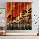 Generisch 95% Blickdichte Vorhänge Chinesisch, Thermo Verdunklungsvorhänge mit Ösen, Asiatisch Landschaft Fenster Gardinen Wohnzimmer Schlafzimmer Deko, 2er Set H 160 x B 140 - O422