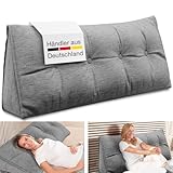 ELONEO Rückenkissen 120 cm breit, Keilkissen für Bett und Sofa geeignet, dreieckiges Lesekissen, Kissen mit abnehmbarem und waschbarem Bezug, mit praktischem Seitenfach