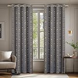 Deconovo Vorhäng mit Ösen Blickdichte Gardinen Wohnzimmer Dicke Thermovorhang Kälteschutz Thermogardine mit Linienmuster, 180x140 cm(HöhexBreite), Dunkelgrau, 2er Set
