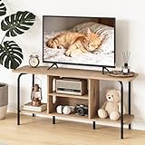 Manora TV Schrank Holz 120cm Lang mit Lowboard Funktion,TV Board im Landhausstil mit 4 Offenen Fächern,Fernsehtisch Hoch TV Tisch in Eiche Optik,TV Sideboard für Wohnzimmer